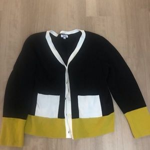 525 America Cardigan Sweater Women's Size XL Black, Yellow Color Block Button Up